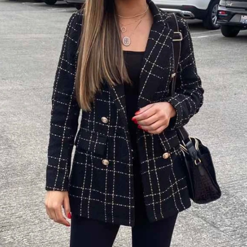 Classic Plaid Button up Tweed Blazer Jacket